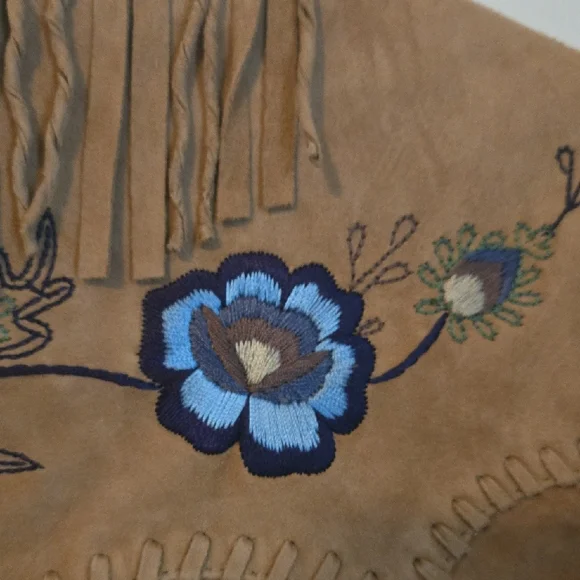 Double D Ranch Beige Leather Jacket with Blue Floral Details - Picture 12 of 16